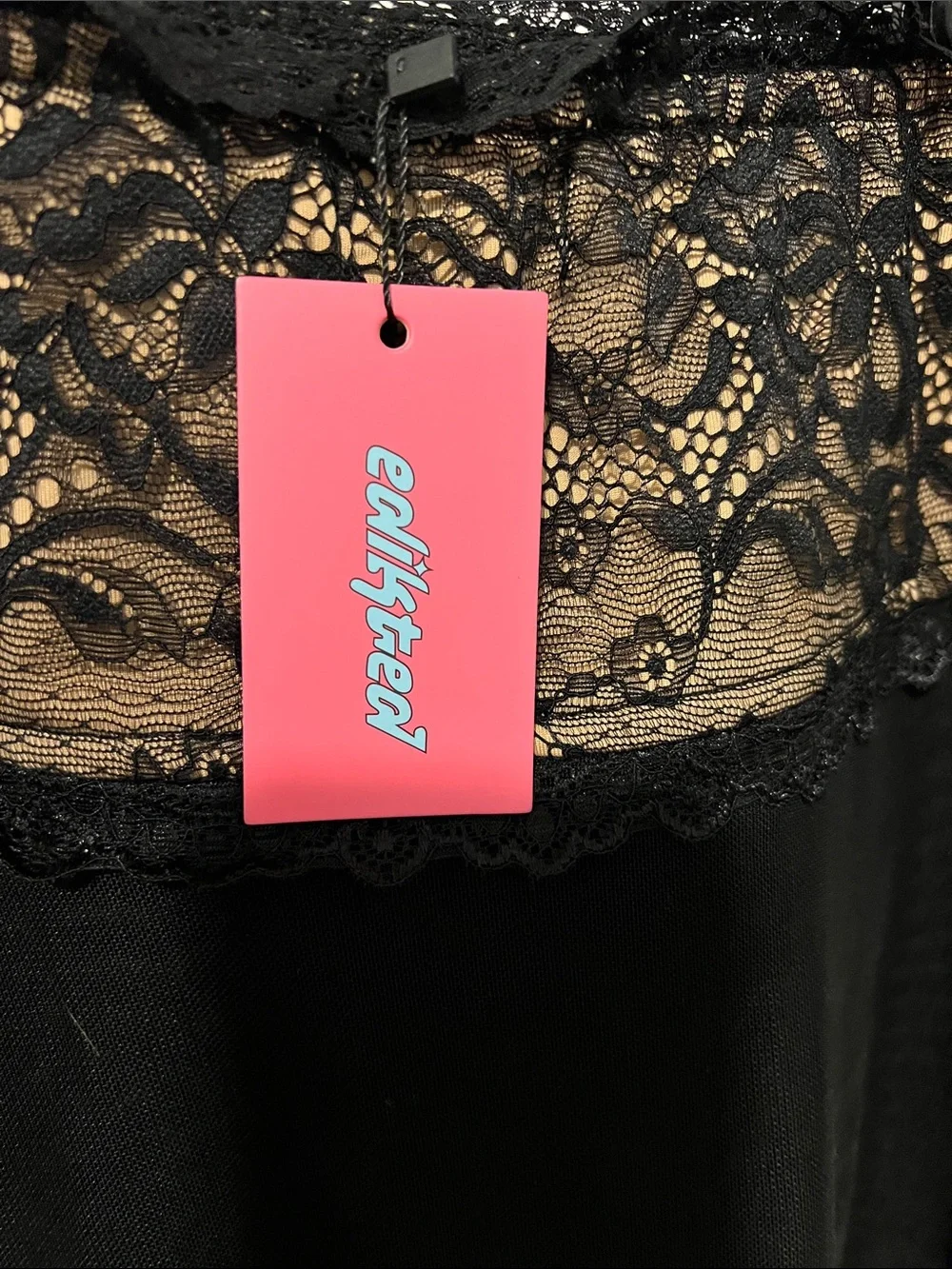 Edikted Black Mini Skirt with Nude Lace Waistband - Picture 2 of 6